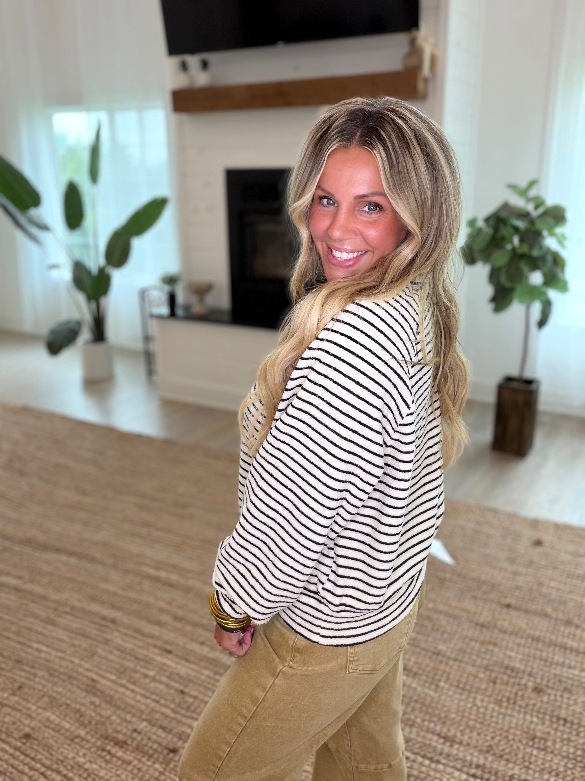 Ivory Striped Collared Top