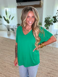 Kelly Green Short Sleeve V-Neck Oversized Top