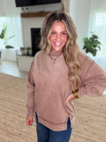 Mocha Fudge Acid Wash Exposed-Seam Fleece Sweatshirt