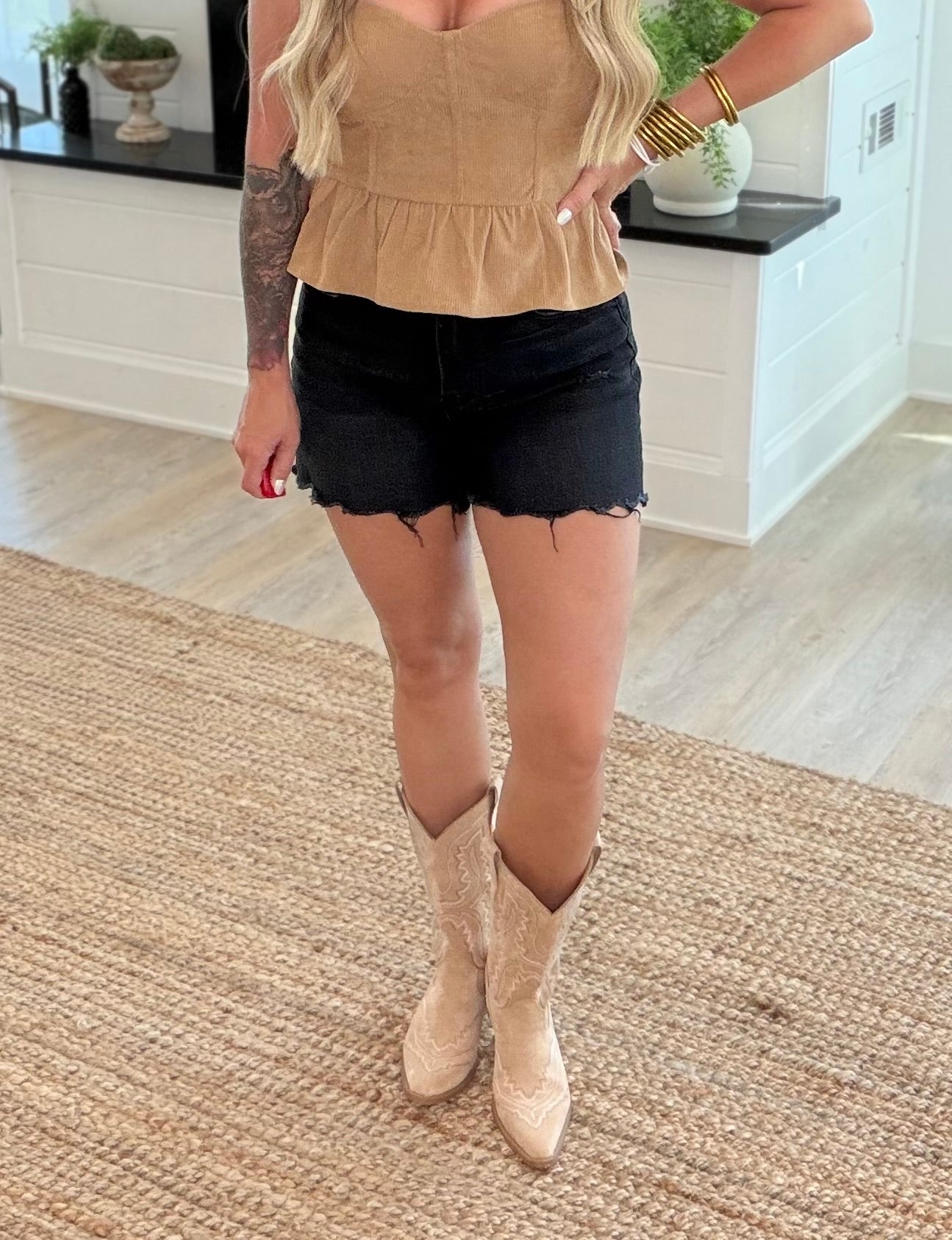Vervet Black High Rise Uneven Distressed Hem Denim Shorts