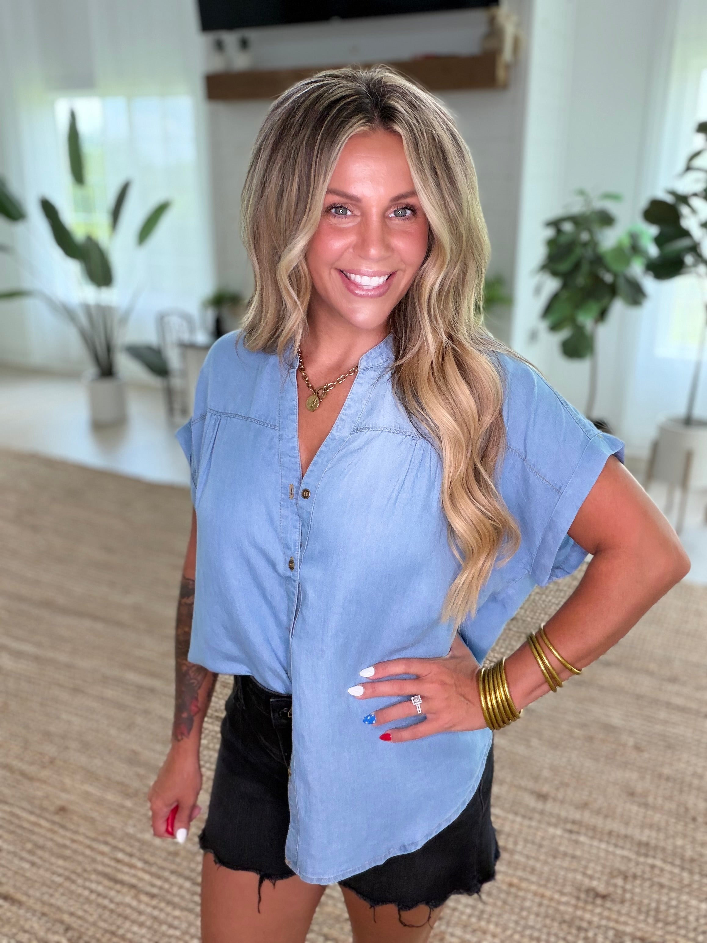 V Neck Button Up Top