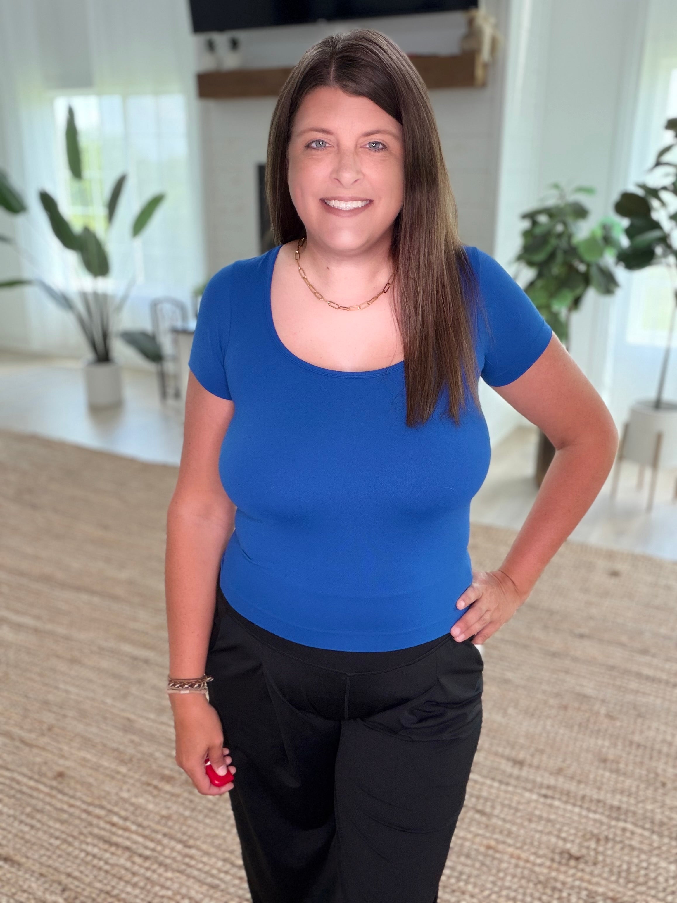 Twilight Blue Seamless Scoop Neck Short Sleeve Top