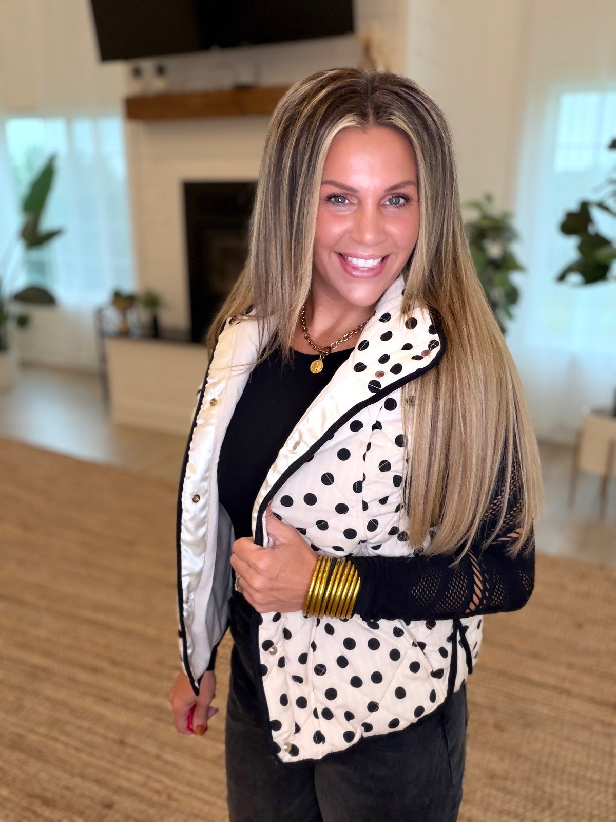 Cream and Black Polka Dot Vest