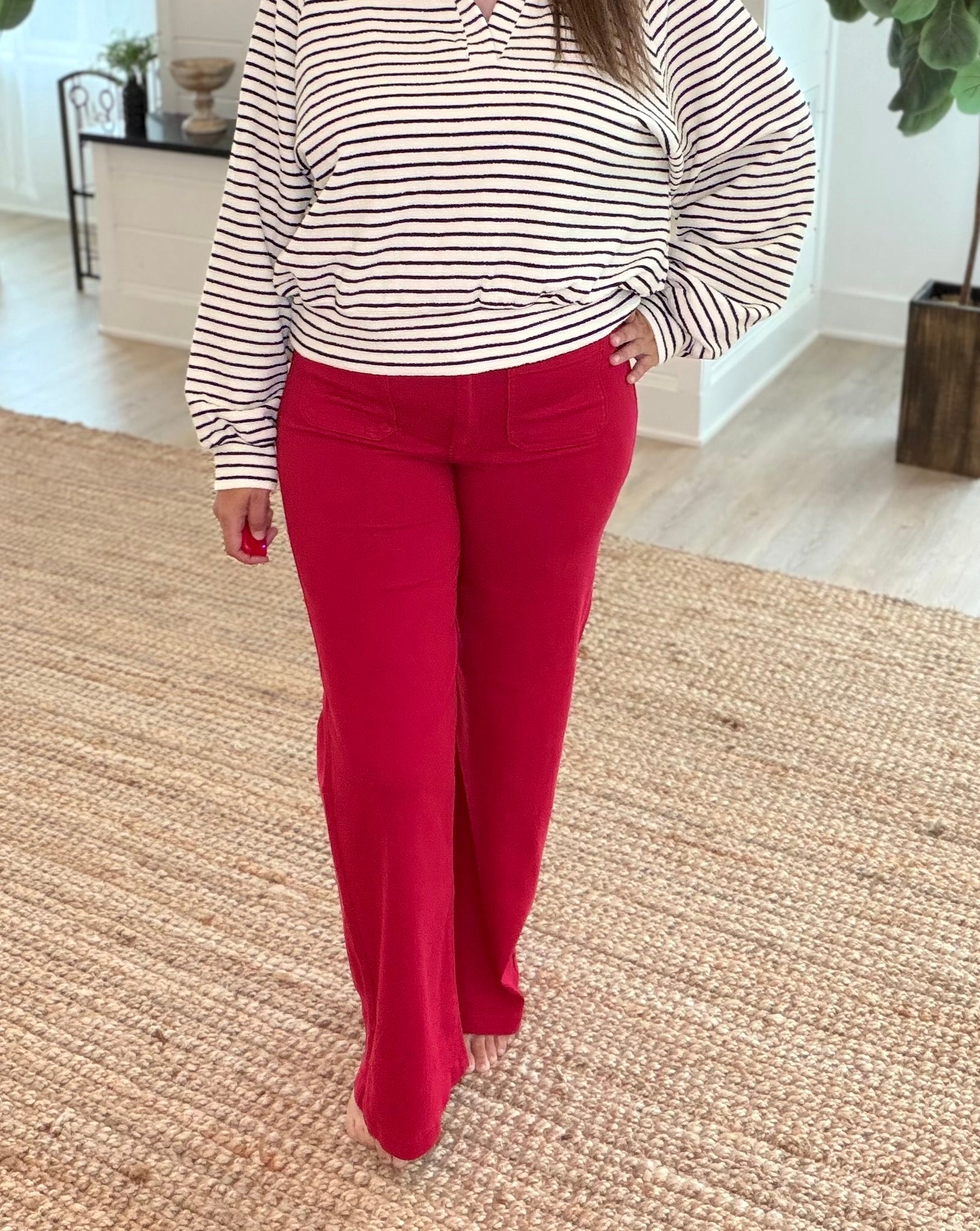 Dark Red Wide Leg Denim Jeans