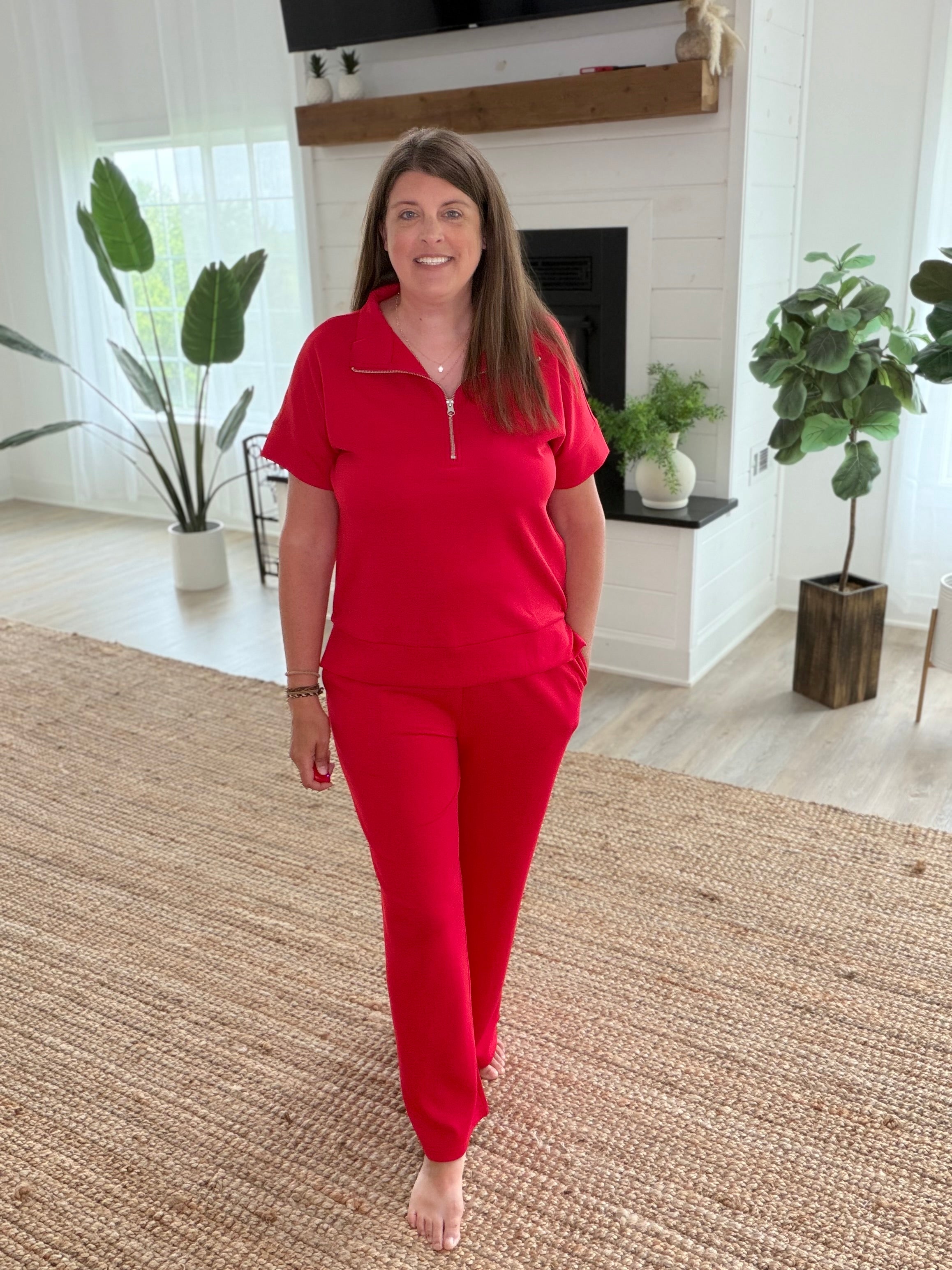 Ruby Scuba High Neck Half Zip Top & Pants Set