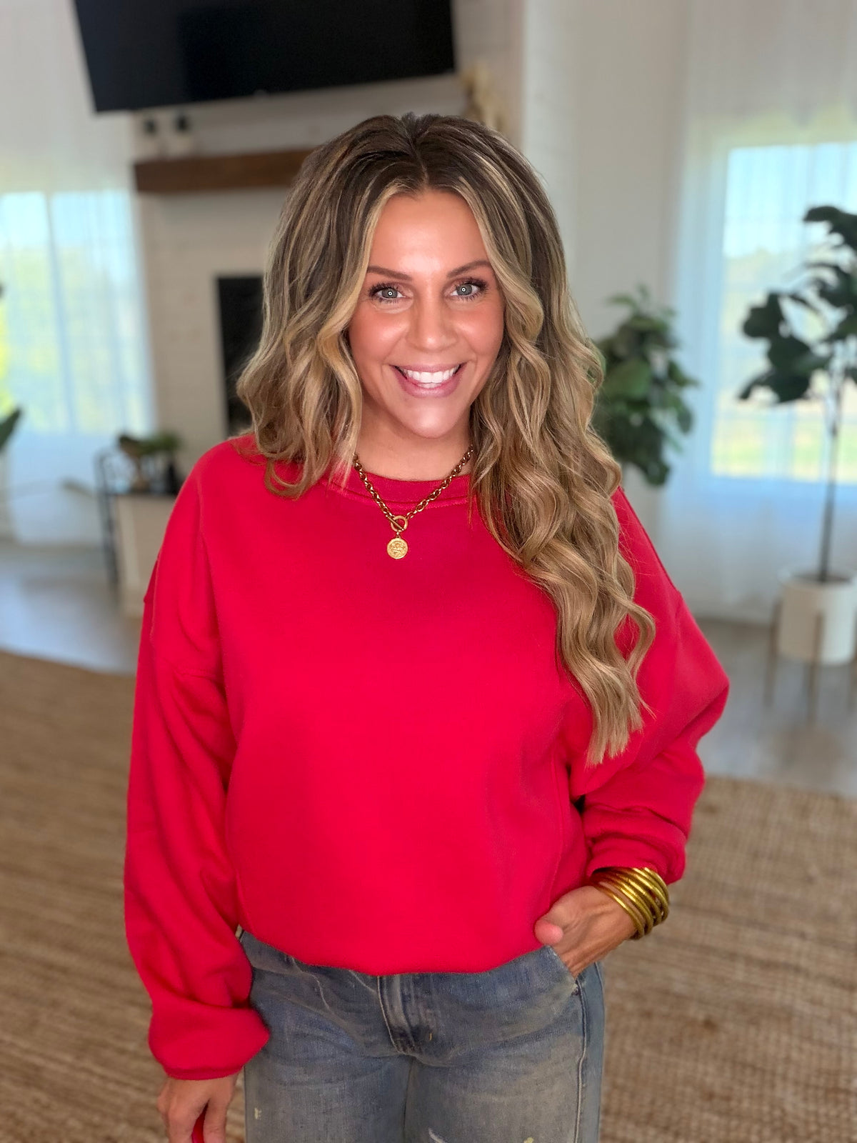 Red Oversized Dropped Shoulder Sweatshirt