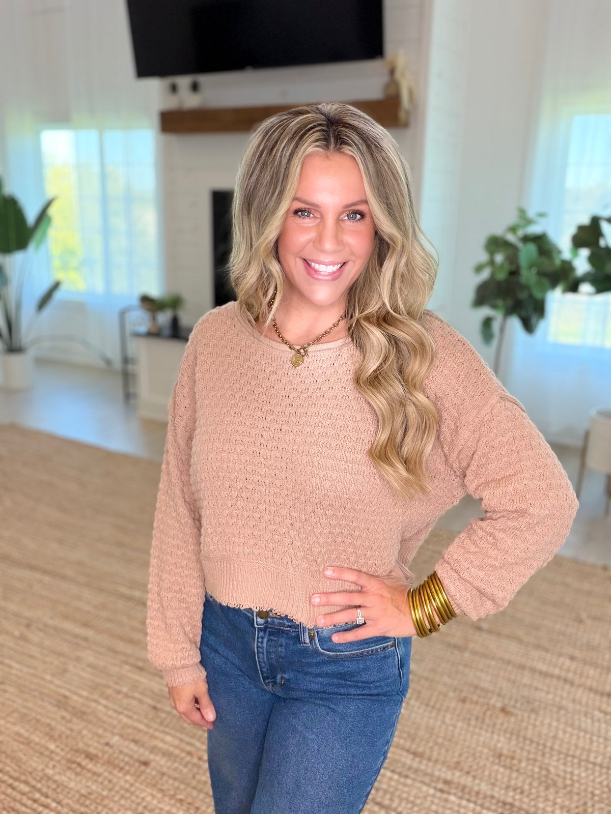 Dark Taupe Textured Boat Neck Sweater