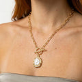 Gold Pearl Pendant Dainty Toggle Chain Necklace