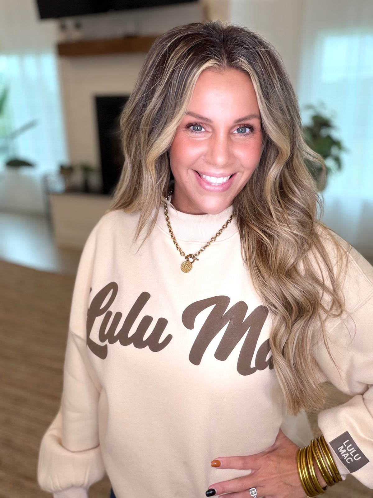 Lulu Mac Cream and Brown Script Sweatshirt