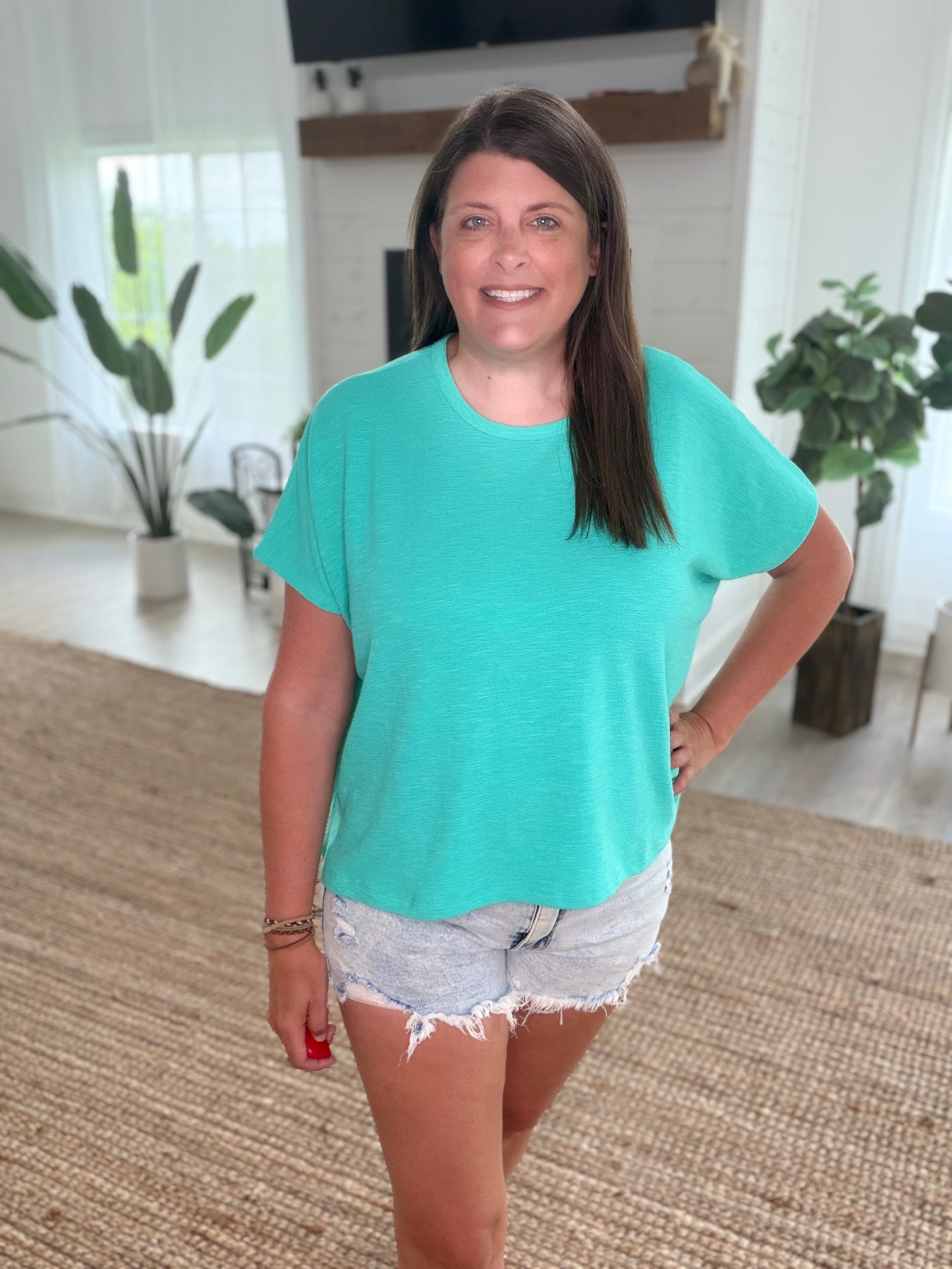 Mint Cotton slub oversize tee