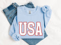 USA Light Blue Vintage Patriotic Graphic Sweatshirt