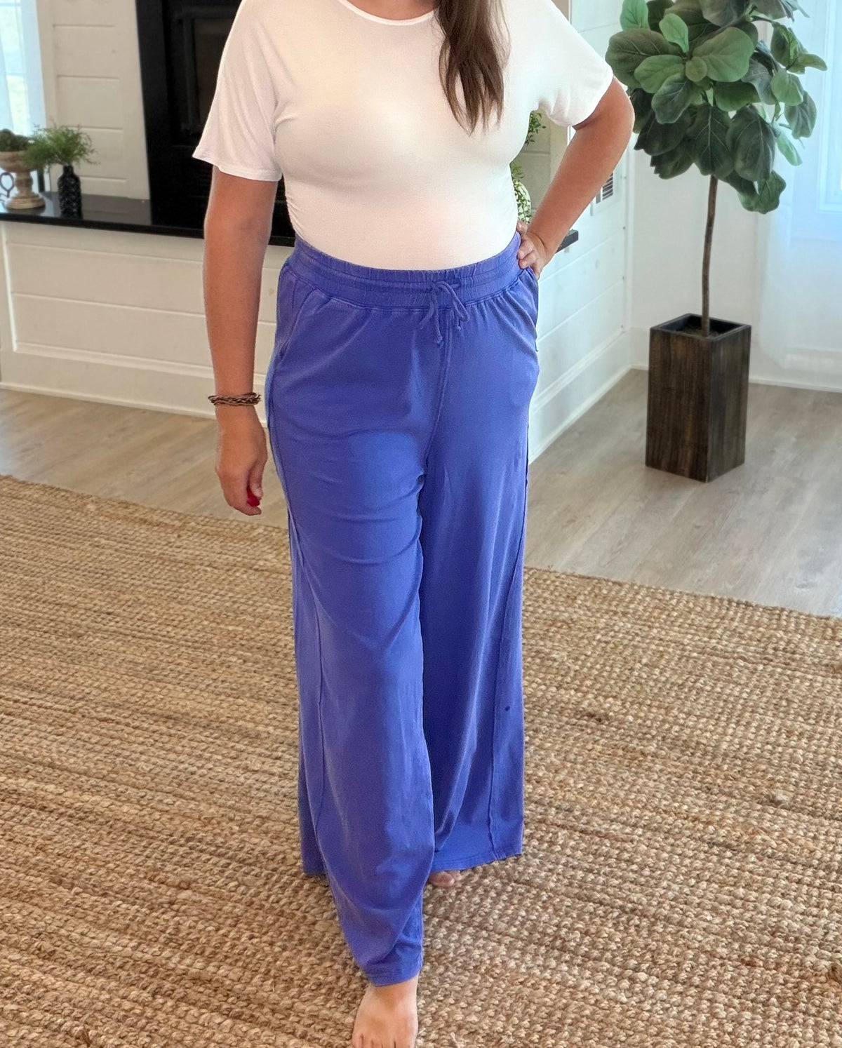 Cobalt Wide Leg Mineral Wash Pants