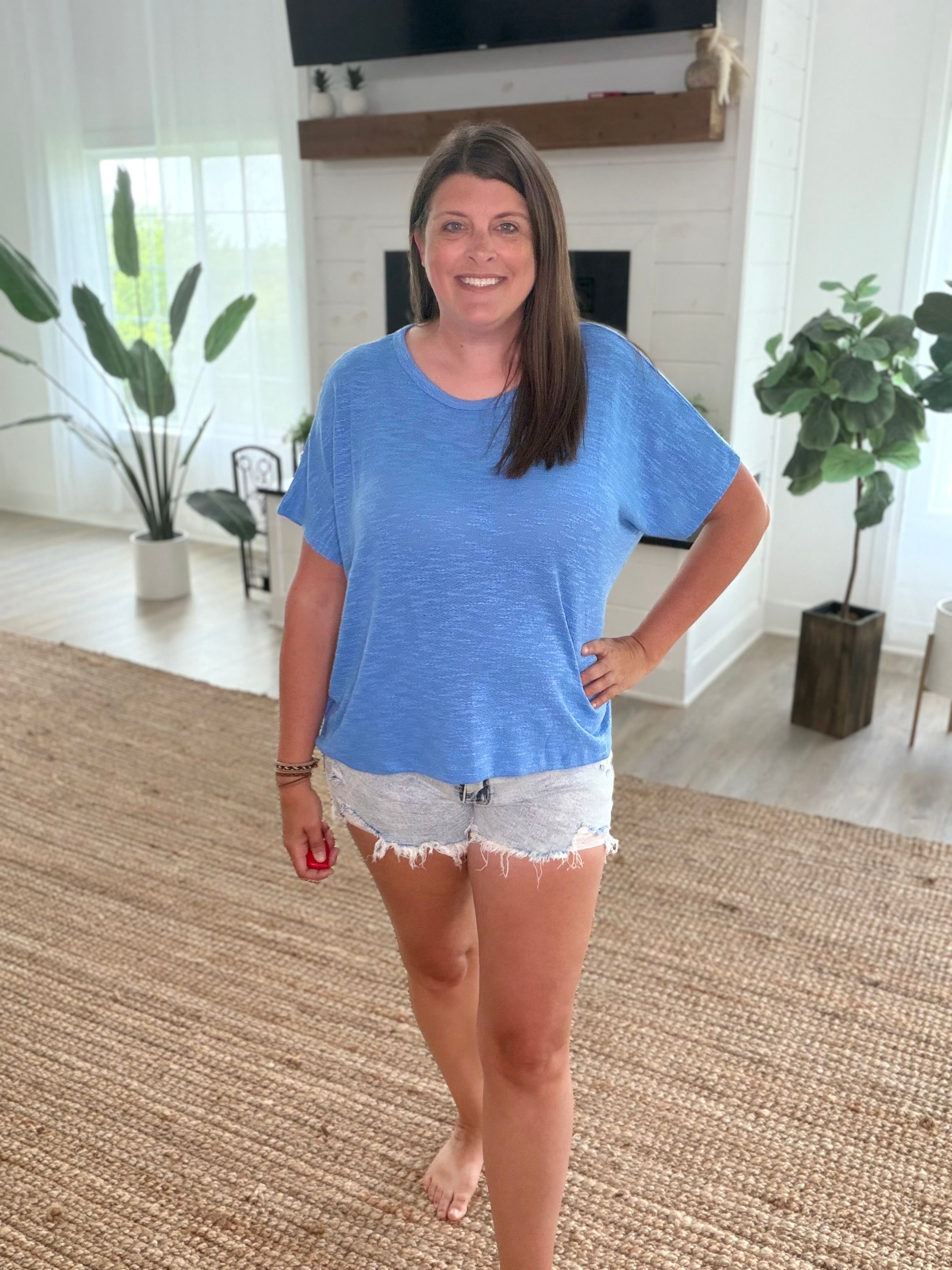 Cornflower Blue Oversized Slub Hacci Top