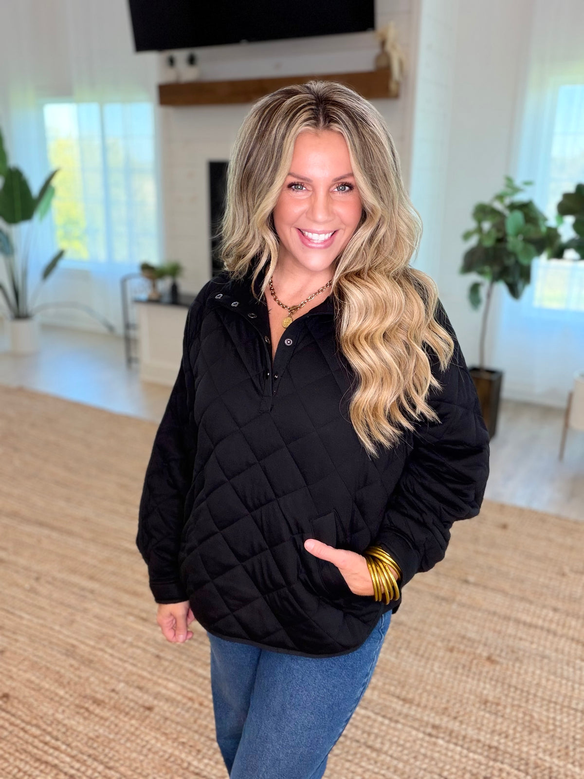 Black Everyday Quilted Snap Jacket