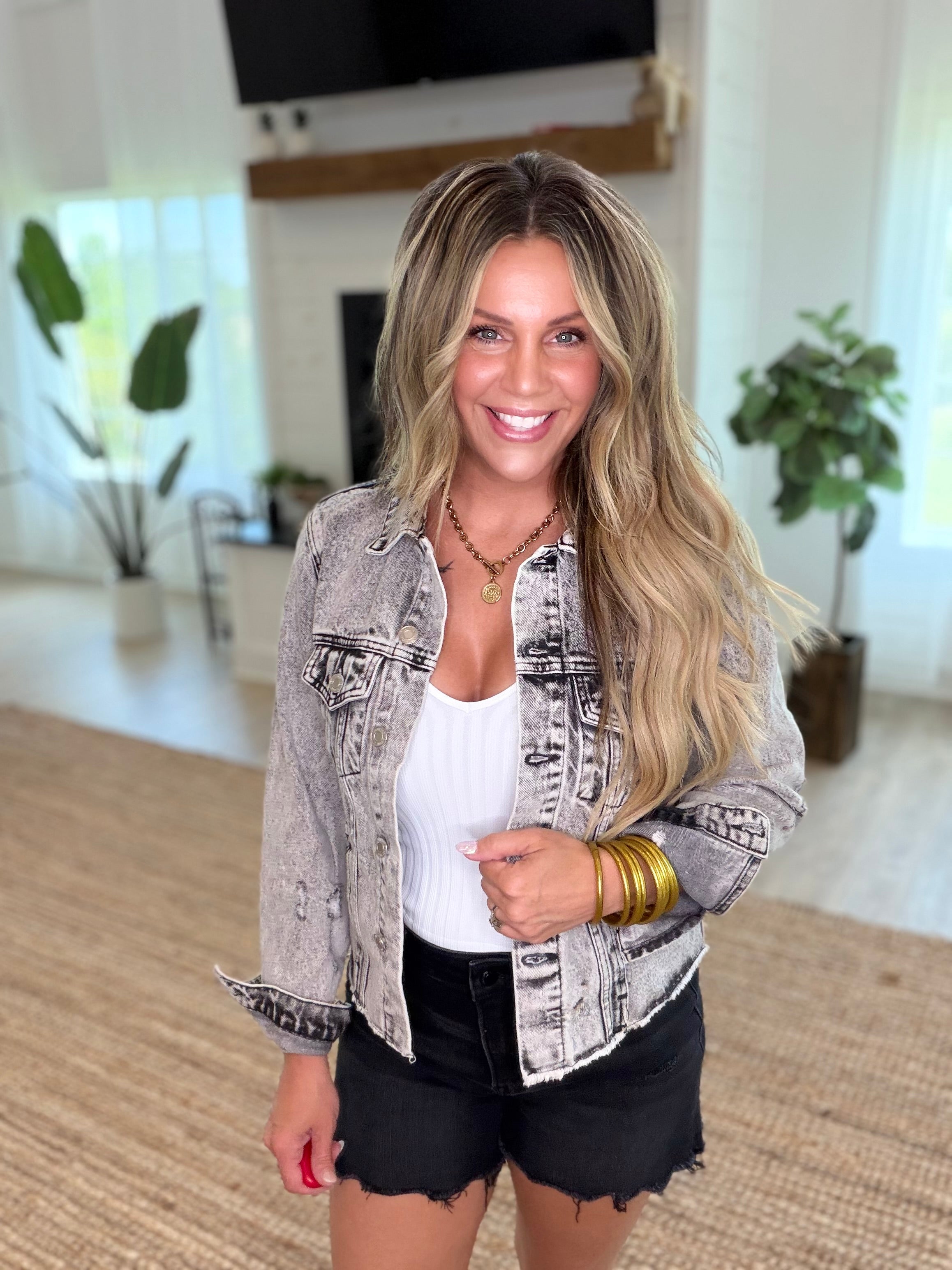 Vervet Distressed Black Acid Wash Denim Jacket