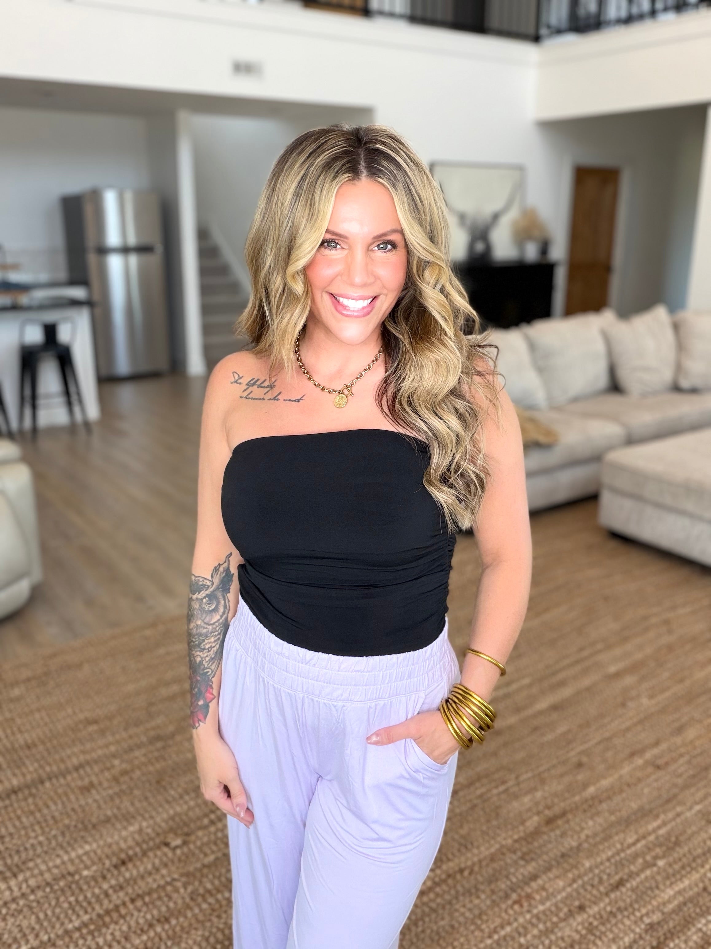 Black Ruched Bandeau Top