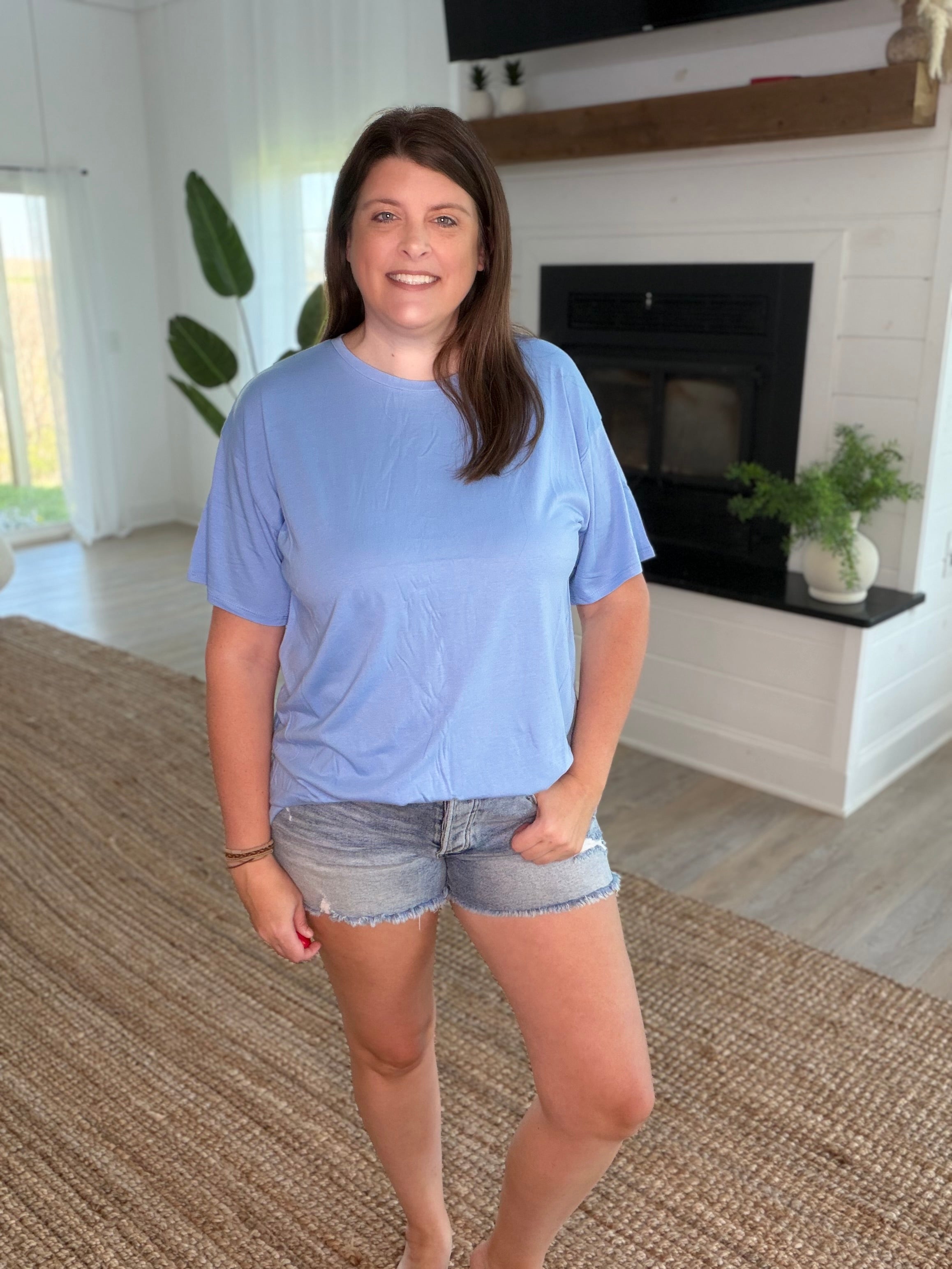 Haze Blue Oversized Short Sleeve Top