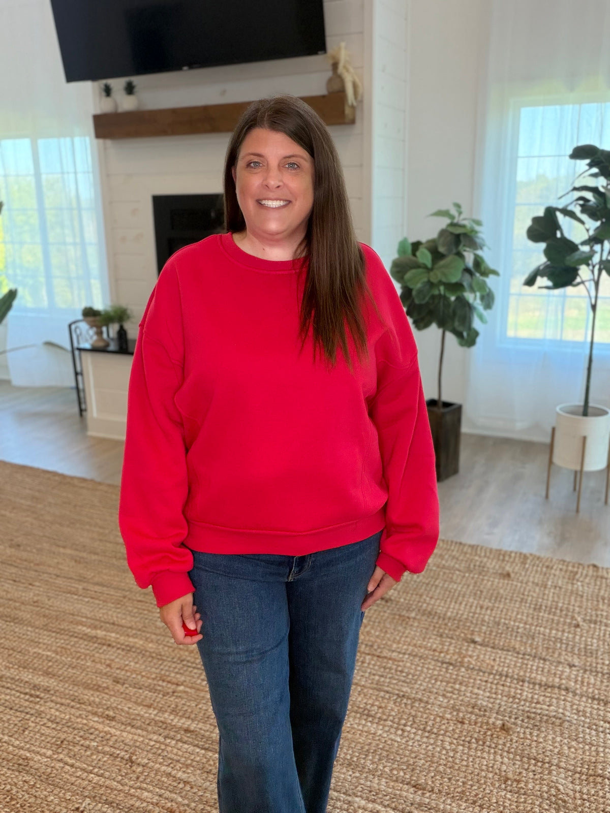 Red Oversized Dropped Shoulder Sweatshirt