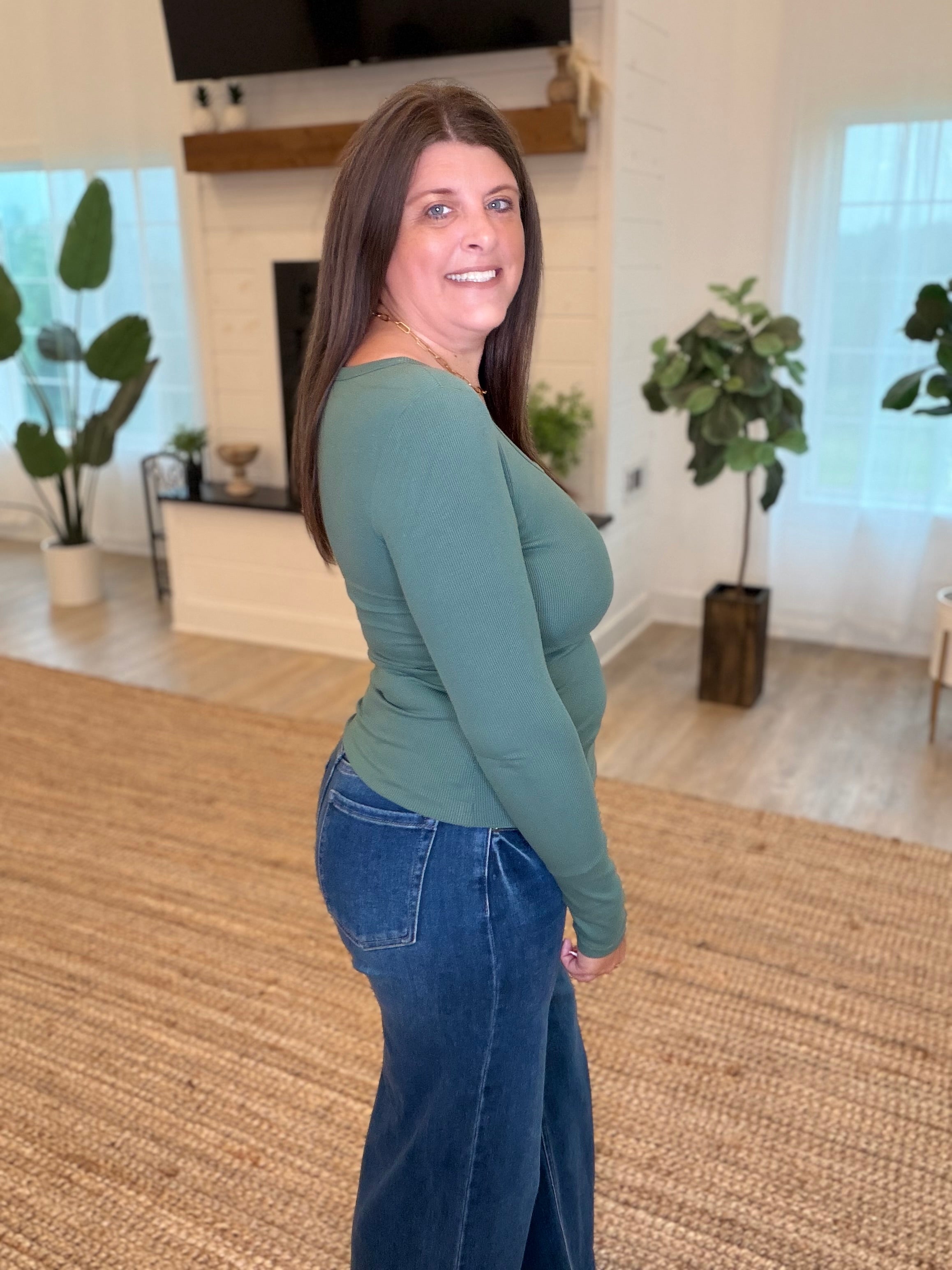 Silky Pine CoreClassic Micro-Ribbed Built-In Bra Long Sleeve Top