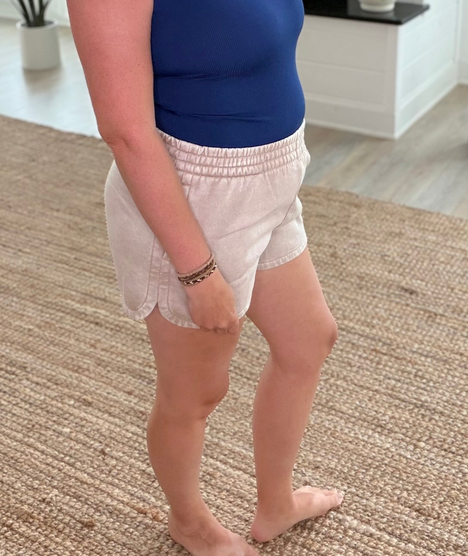 Ash Mocha Washed Elastic Waistband Dolphin Shorts