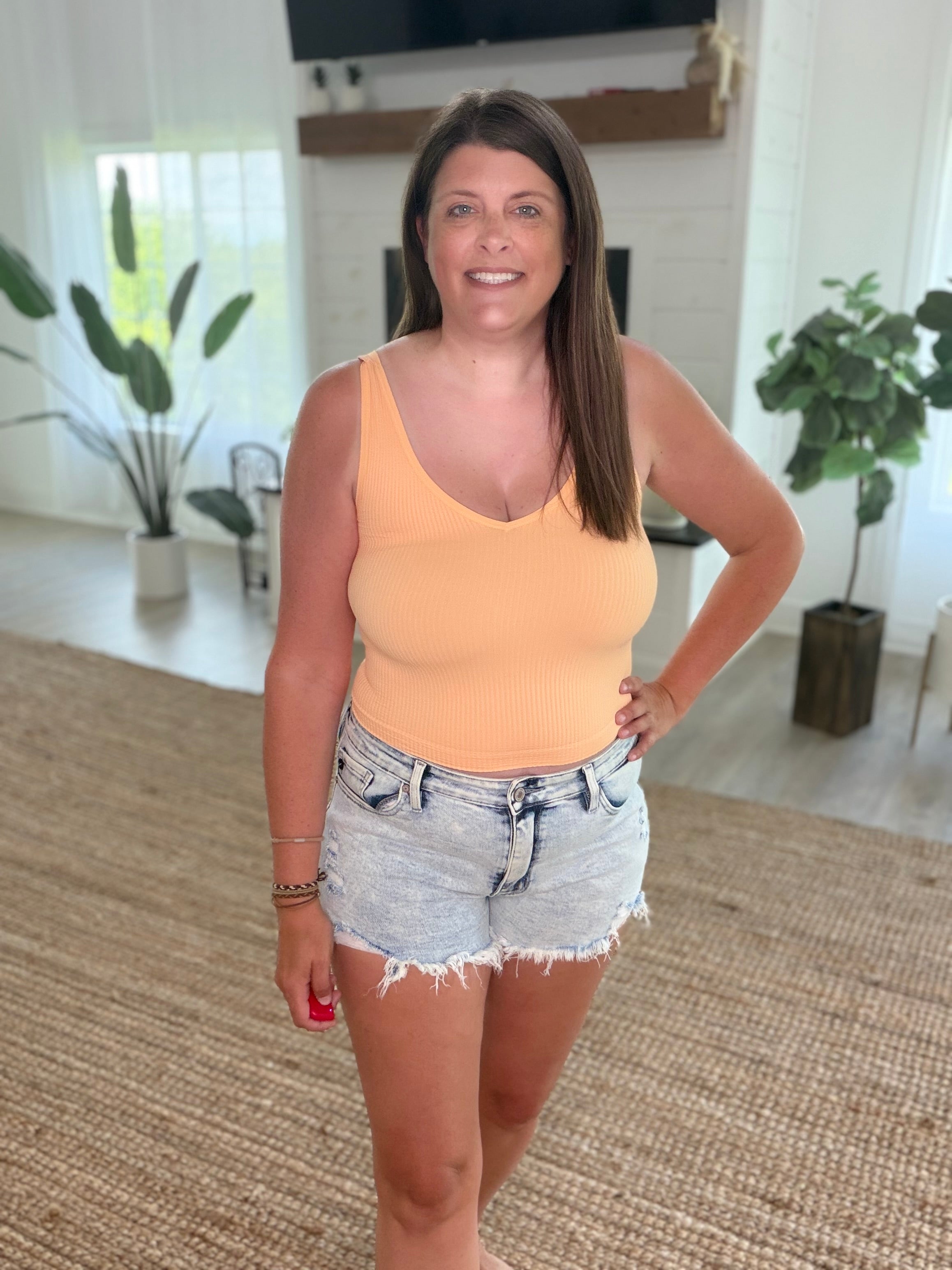 Nikibiki Papaya V Neck Ribbed Crop Top