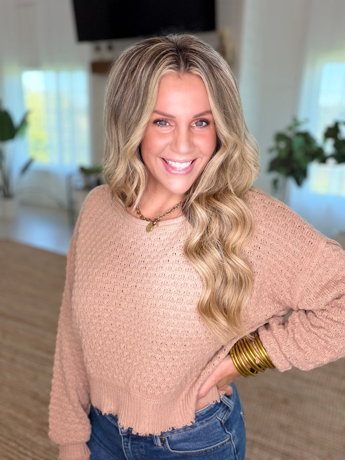 Dark Taupe Textured Boat Neck Sweater