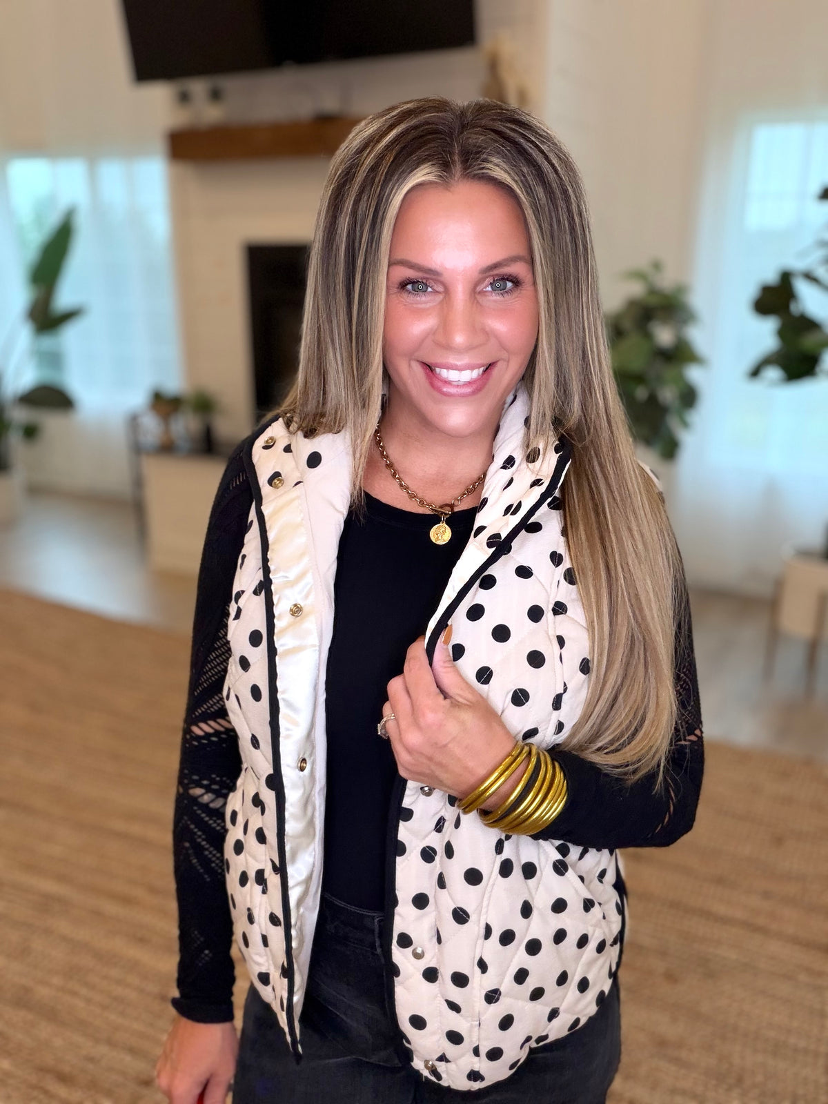 Cream and Black Polka Dot Vest