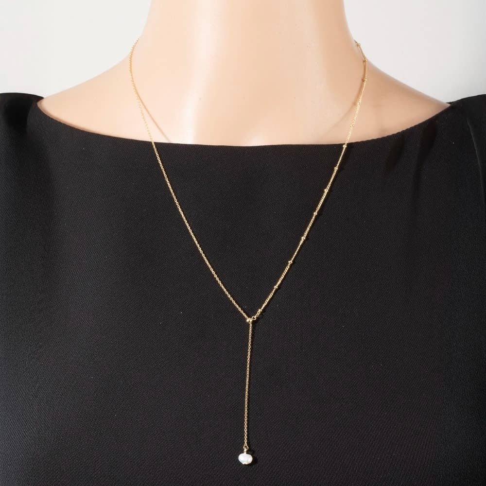 Pearl Charm Lariat Chain Necklace