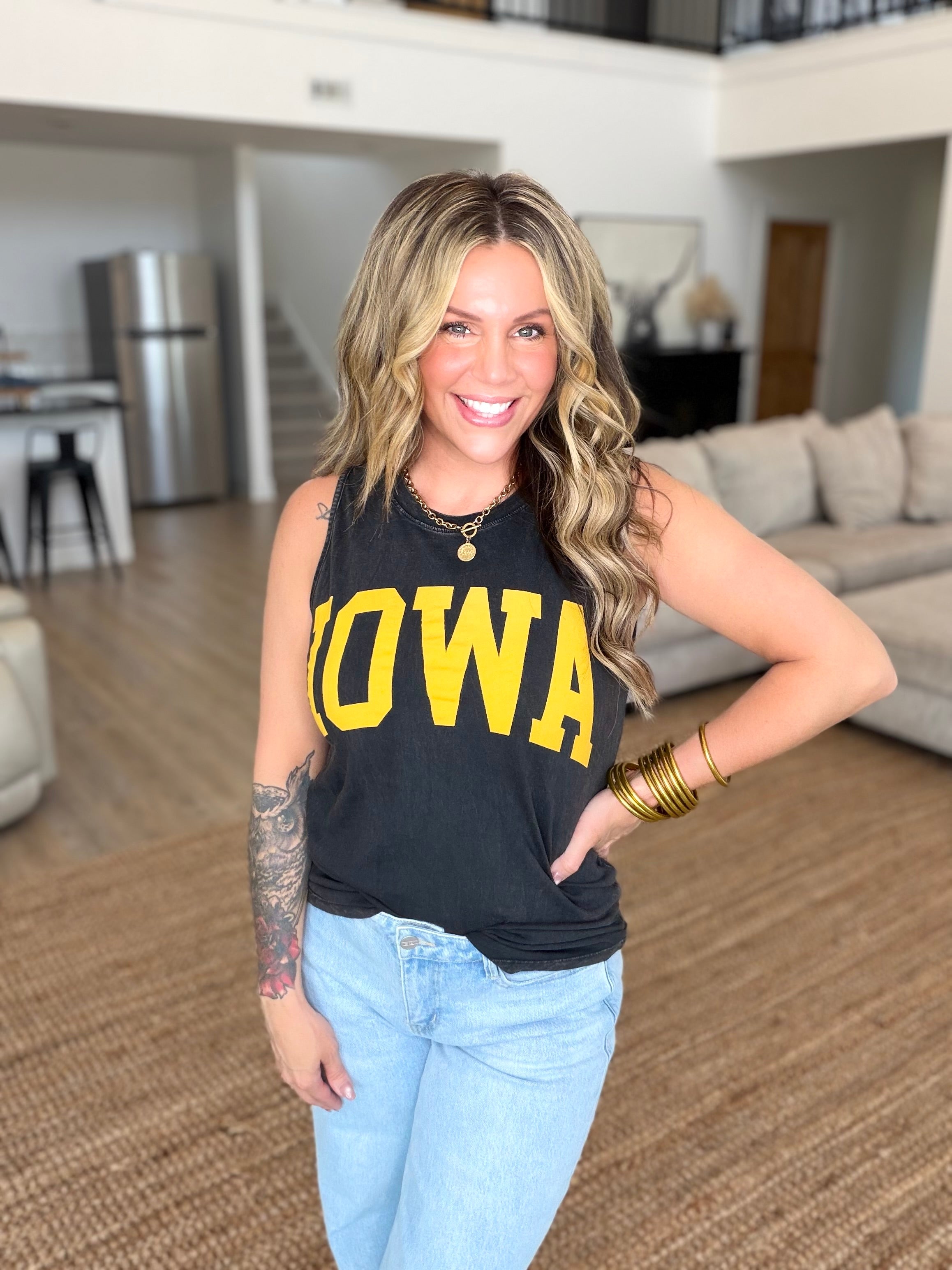 Iowa Black Mineral Wash Graphic Tank