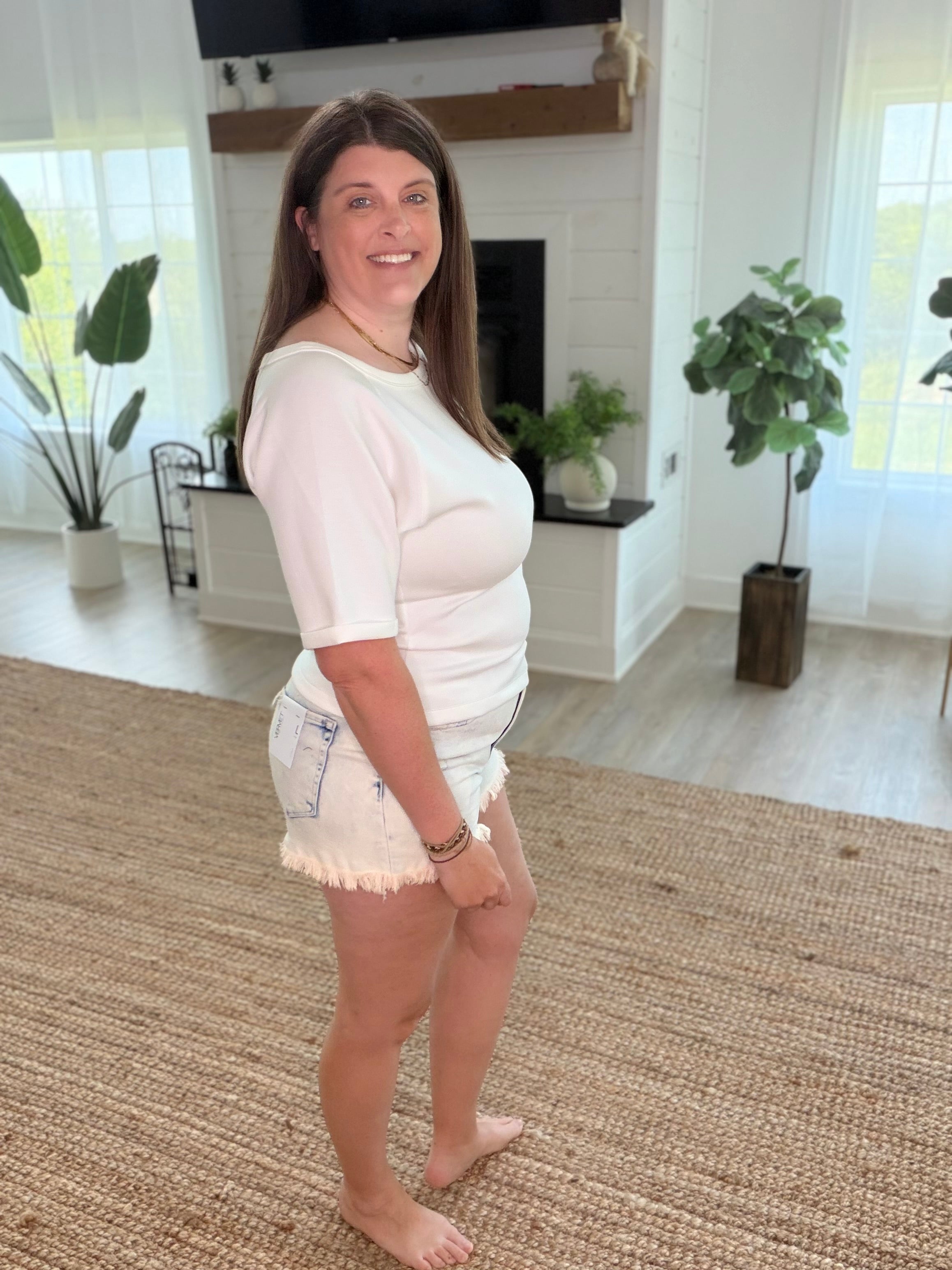 Off White Off The Shoulder Soft Modal Scuba Top