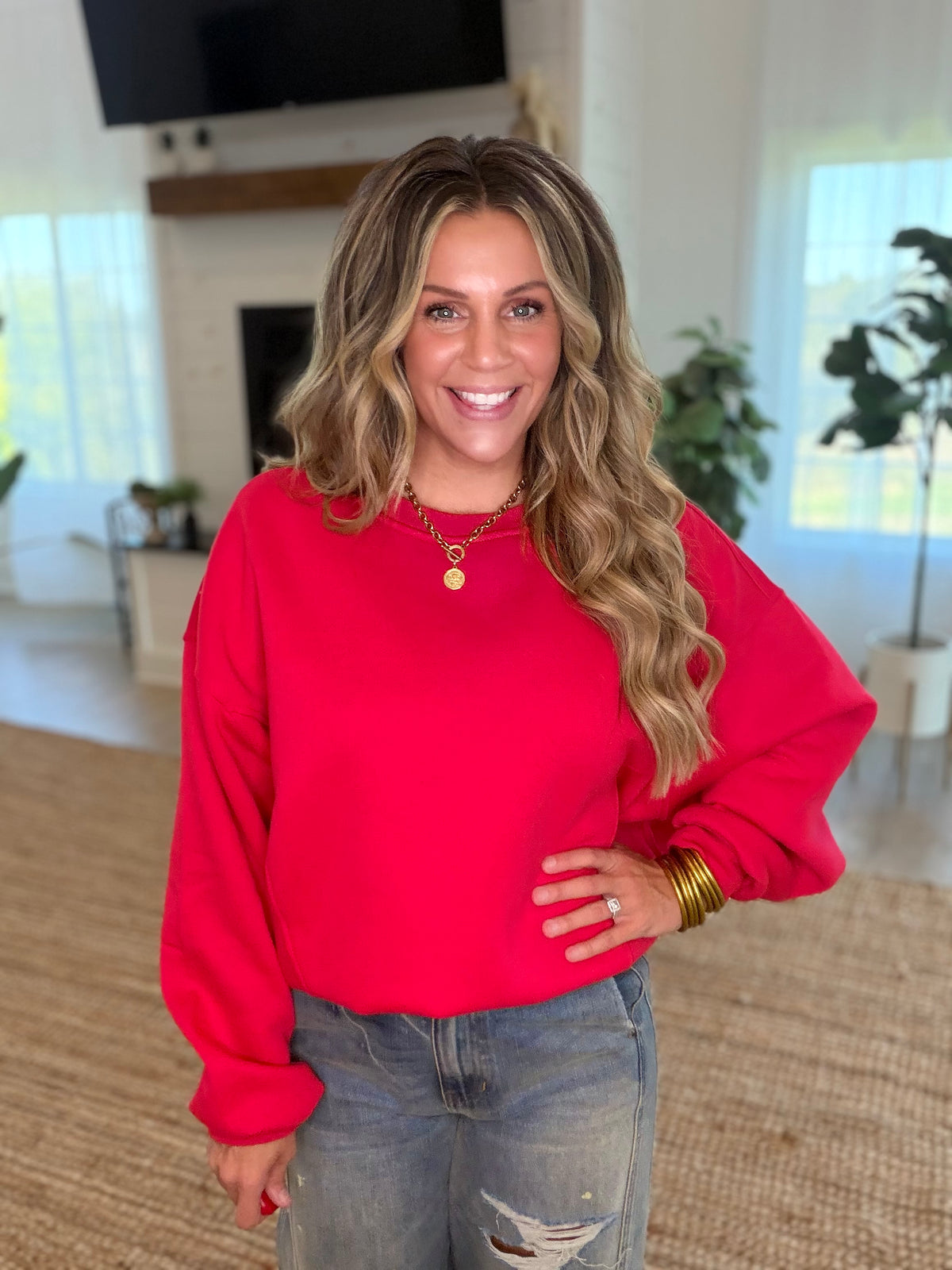Red Oversized Dropped Shoulder Sweatshirt