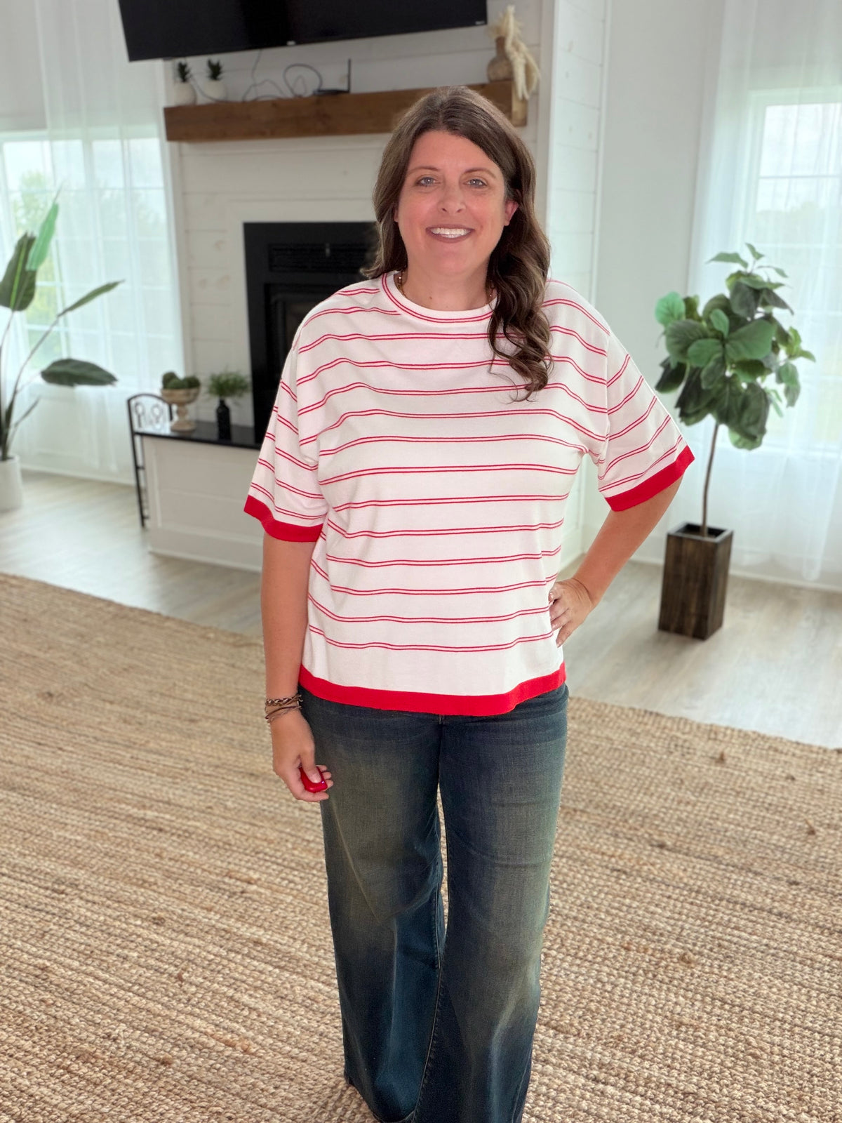 Ruby Viscose Stripe Short Sleeve Lightweight Sweater