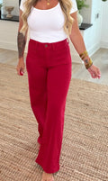 Dark Red Wide Leg Denim Jeans