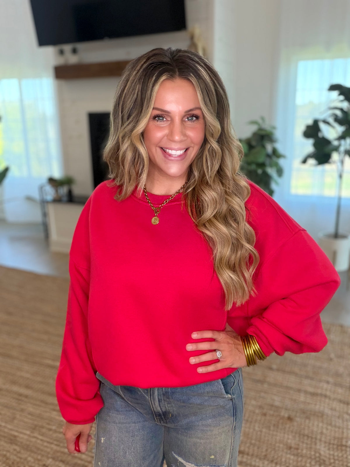 Red Oversized Dropped Shoulder Sweatshirt