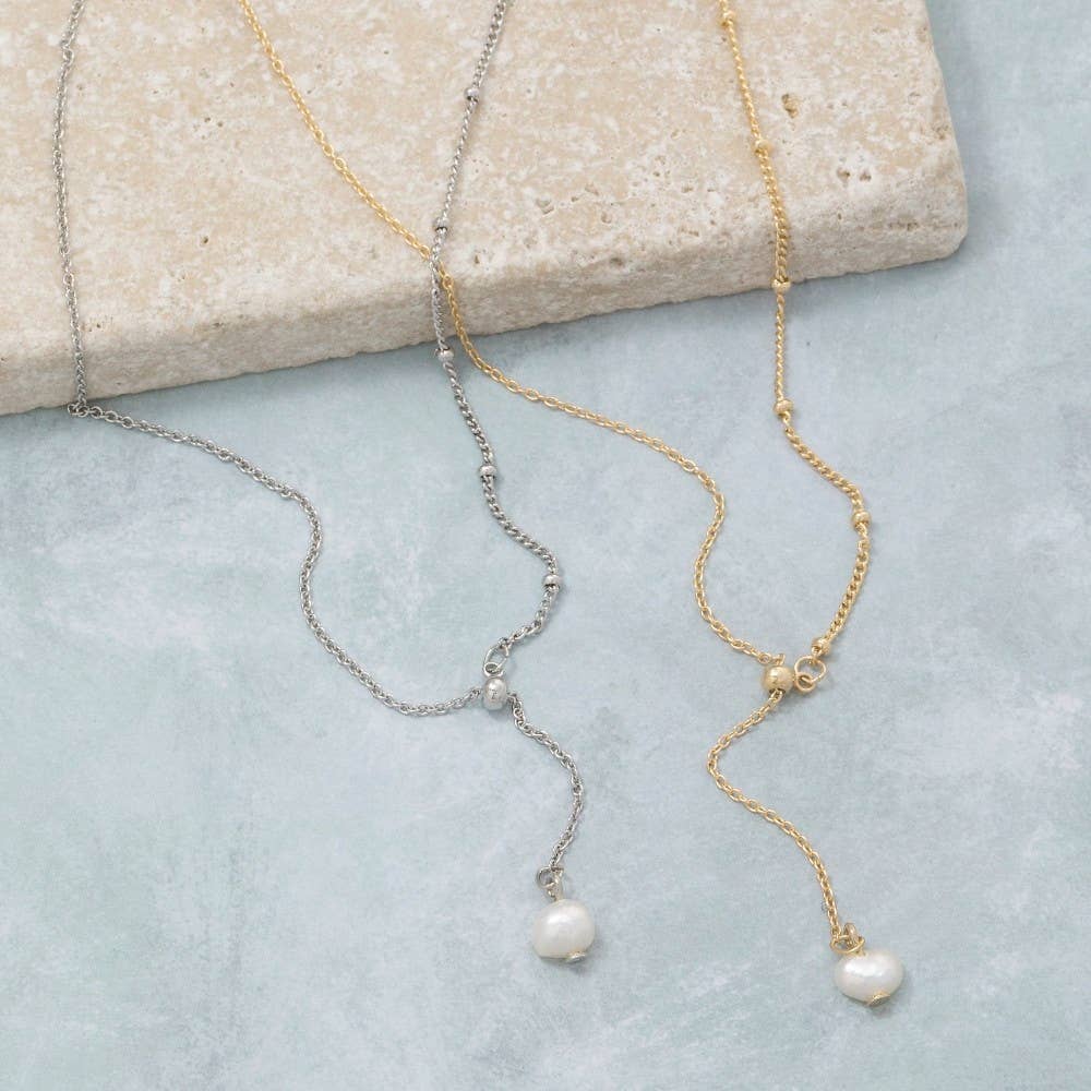 Pearl Charm Lariat Chain Necklace