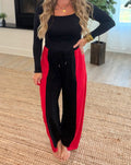 Red and Black Two Tone Spliced Barrel Leg Jogger Pants