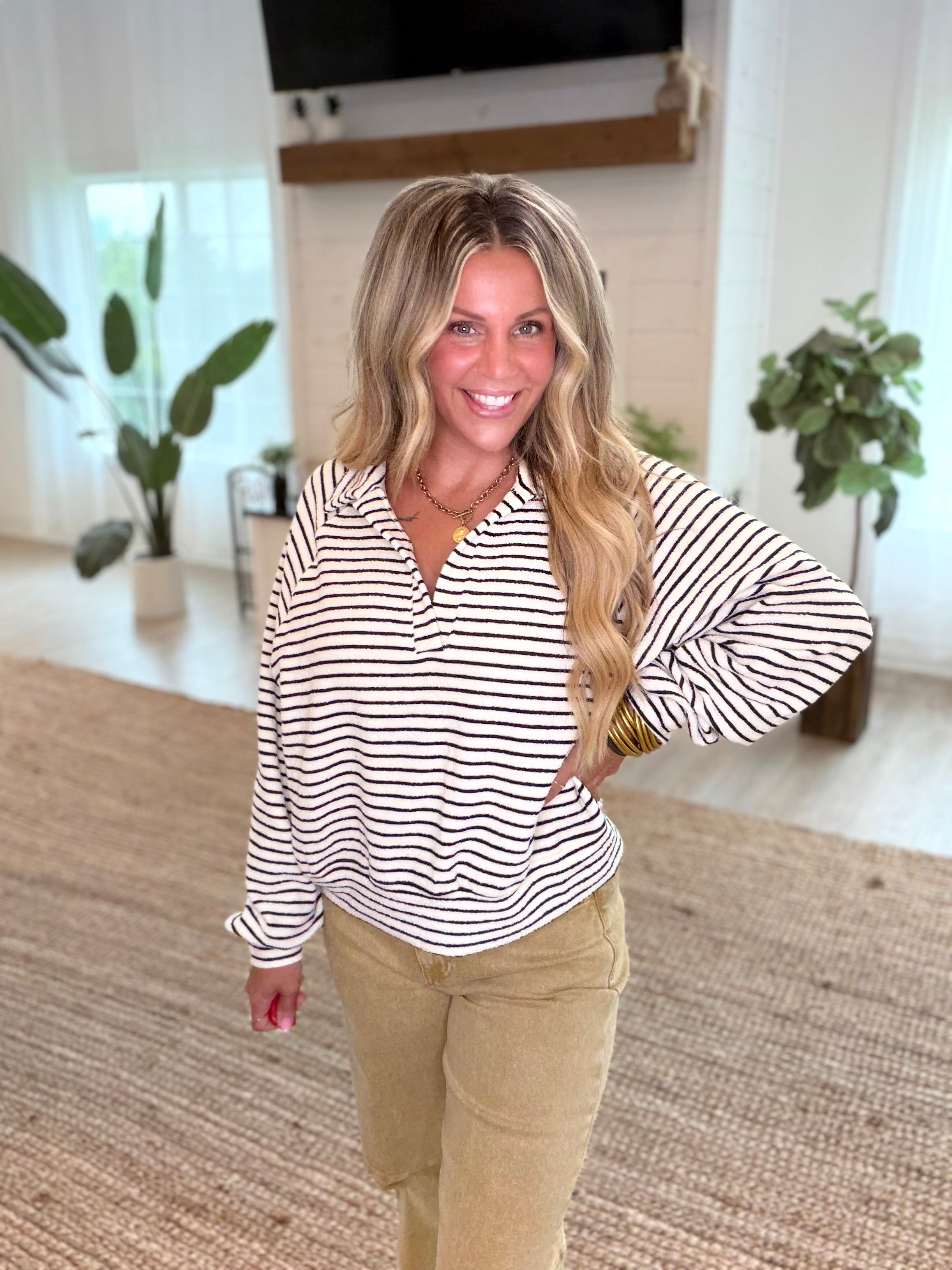 Ivory Striped Collared Top