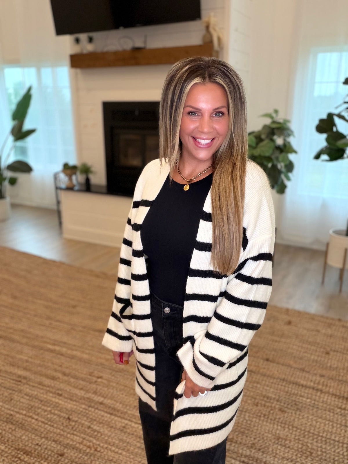 Cream Stripe Cardigan