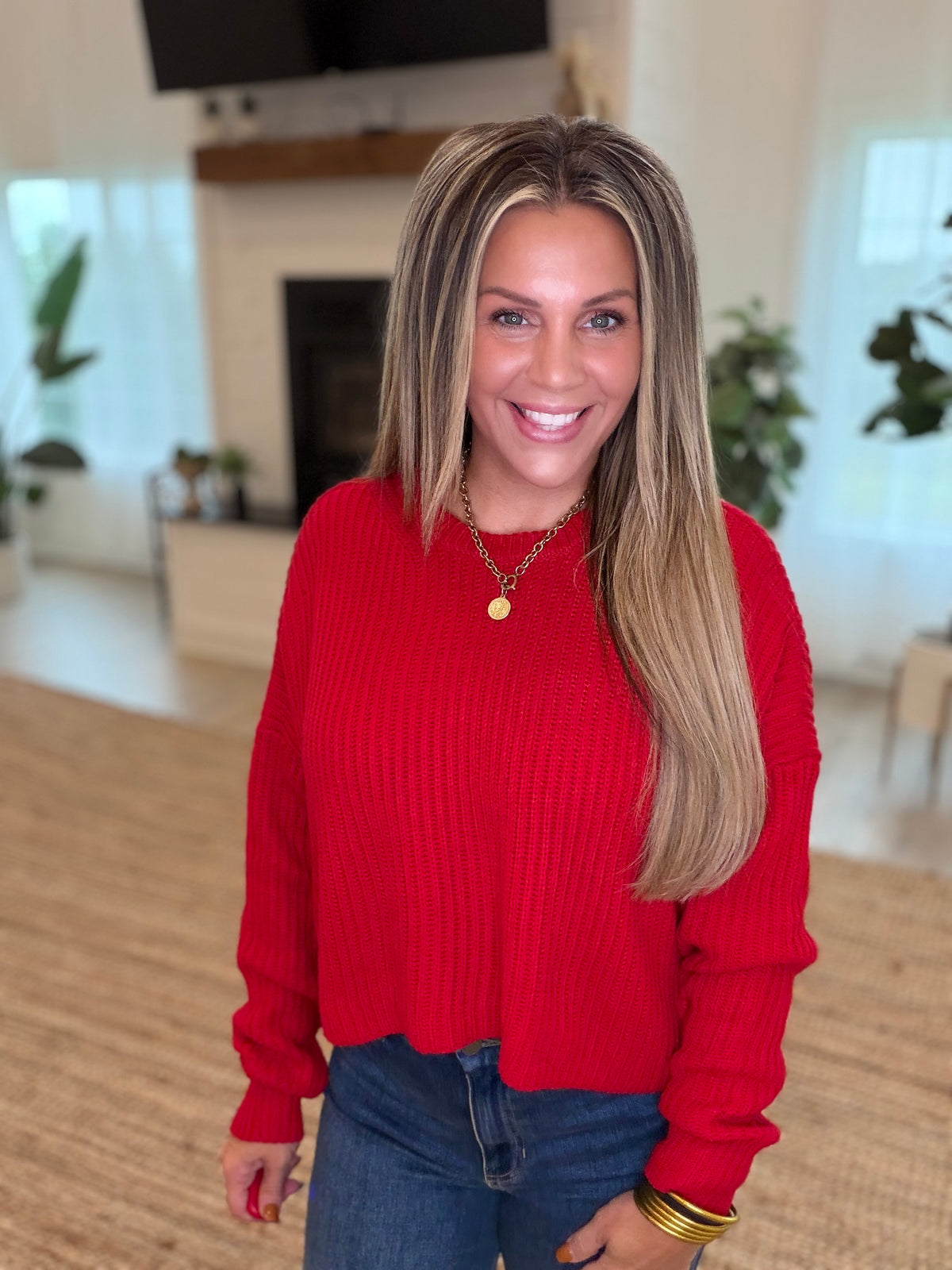 Red Oversized Cropped Sweater