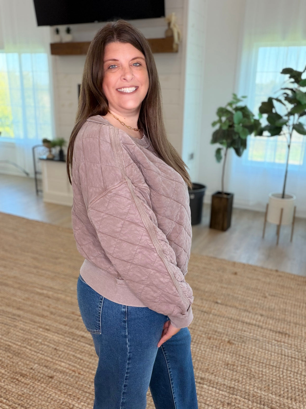 Mocha Mineral Washed Quilted Pullover