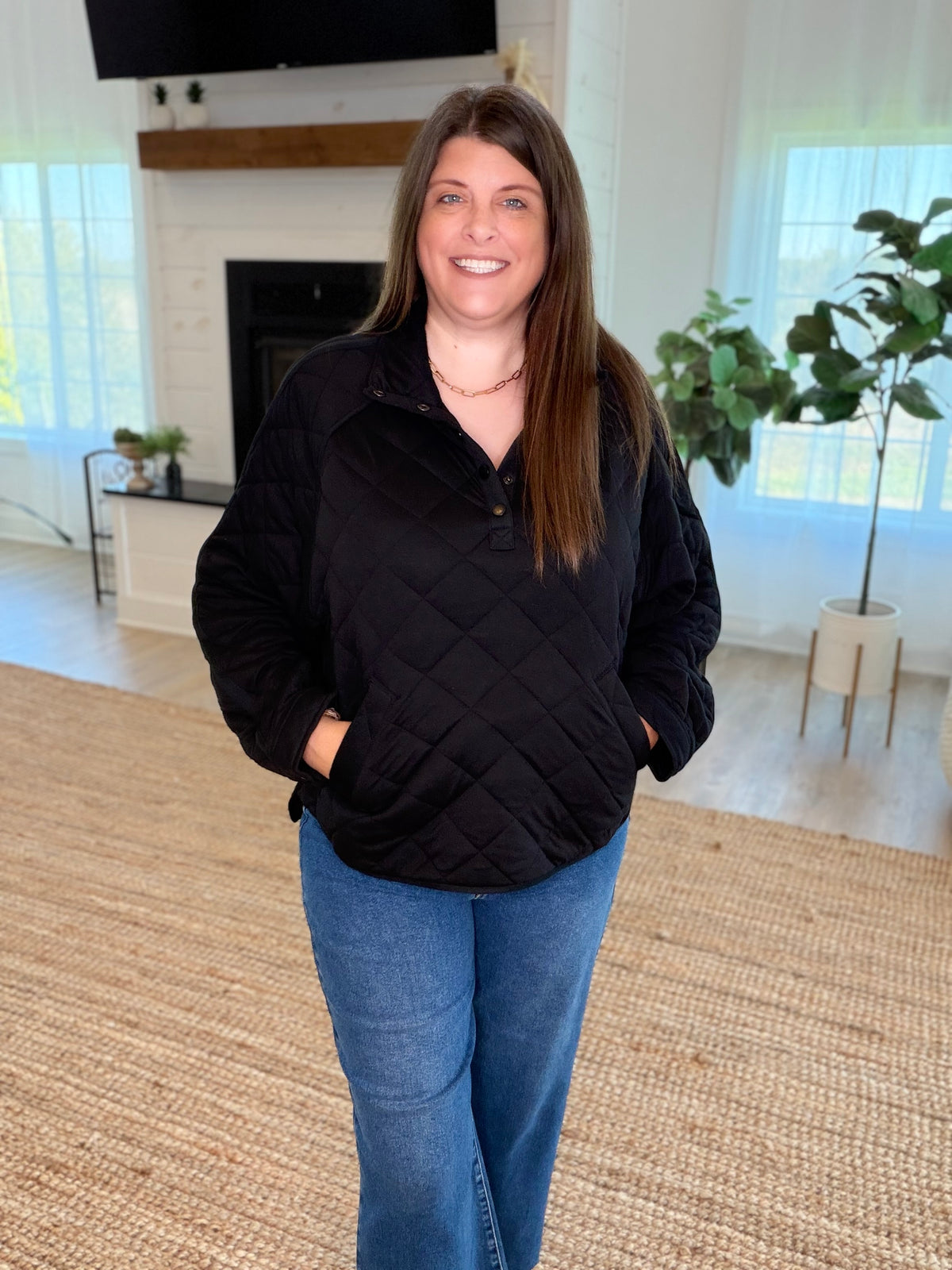 Black Everyday Quilted Snap Jacket