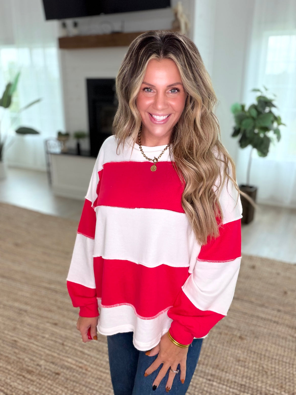 Ruby French Terry Color Block Exposed Seam Top