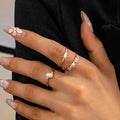 Pearl & Crystal Delicate Gold Ring Trio