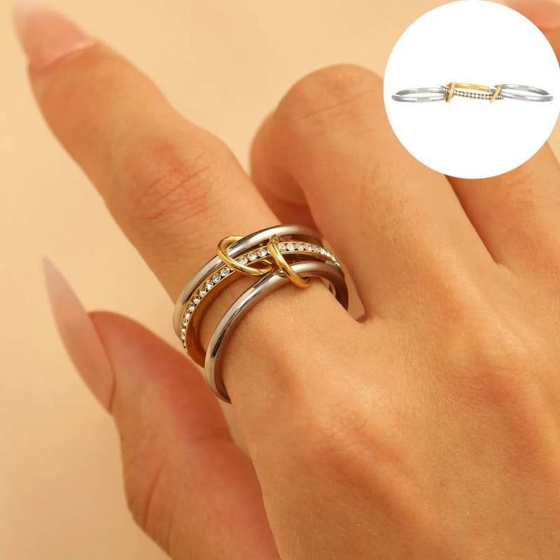 Stainless Steel Stackable Plain Band Rings Linked Style C