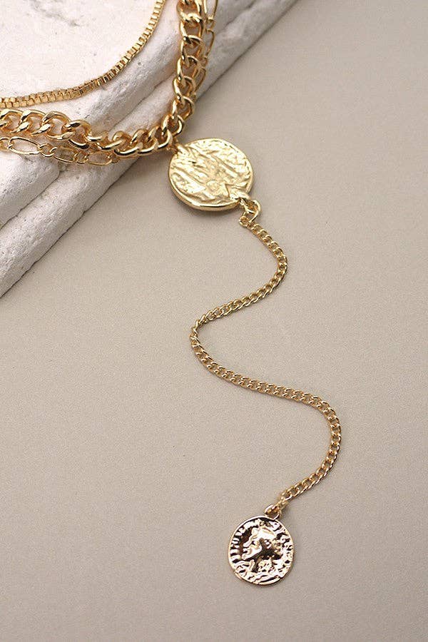 Multi Chain Link Lariat and Coin Necklace