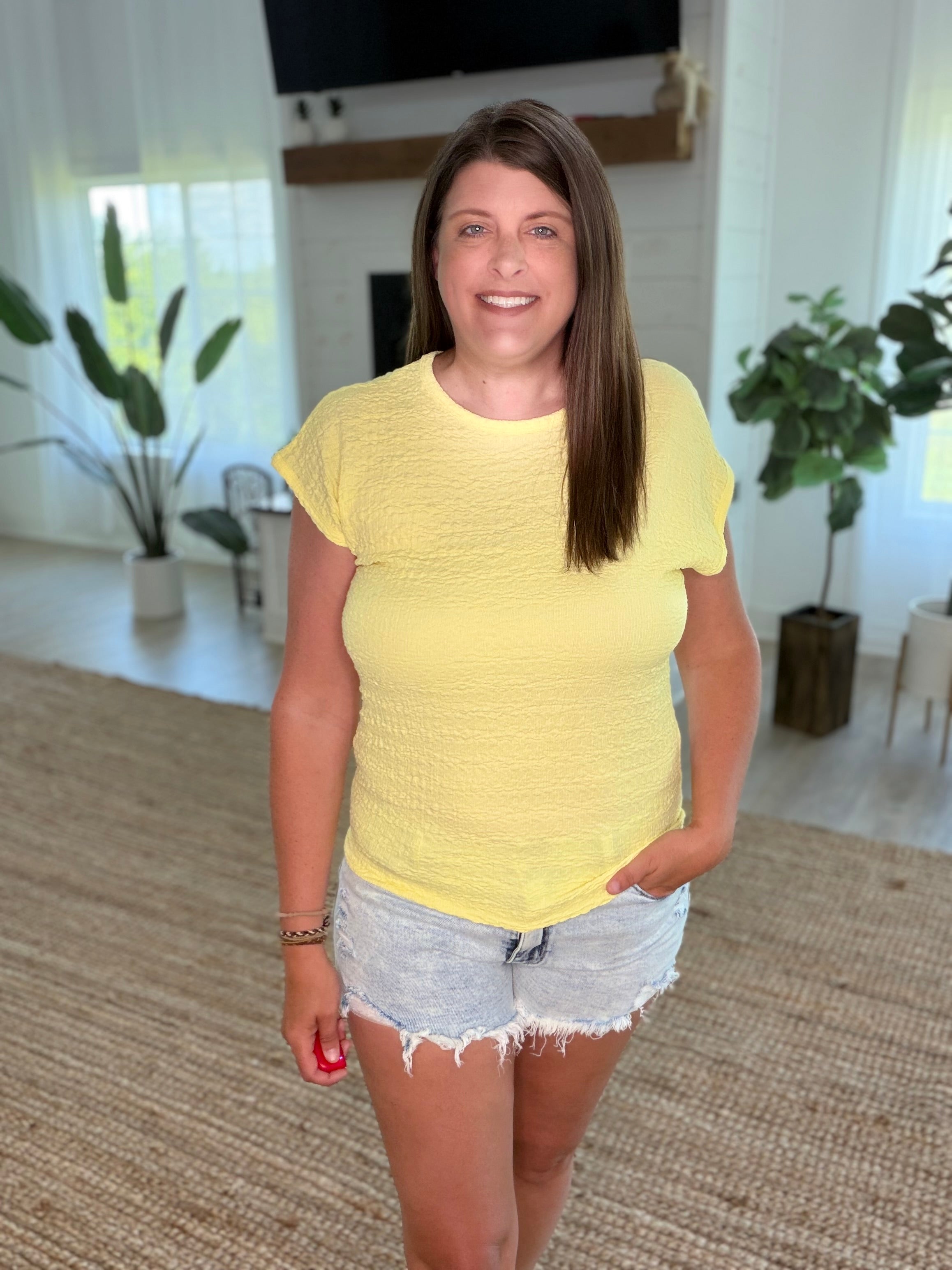 Banana Yellow Textured Cap Sleeve Top