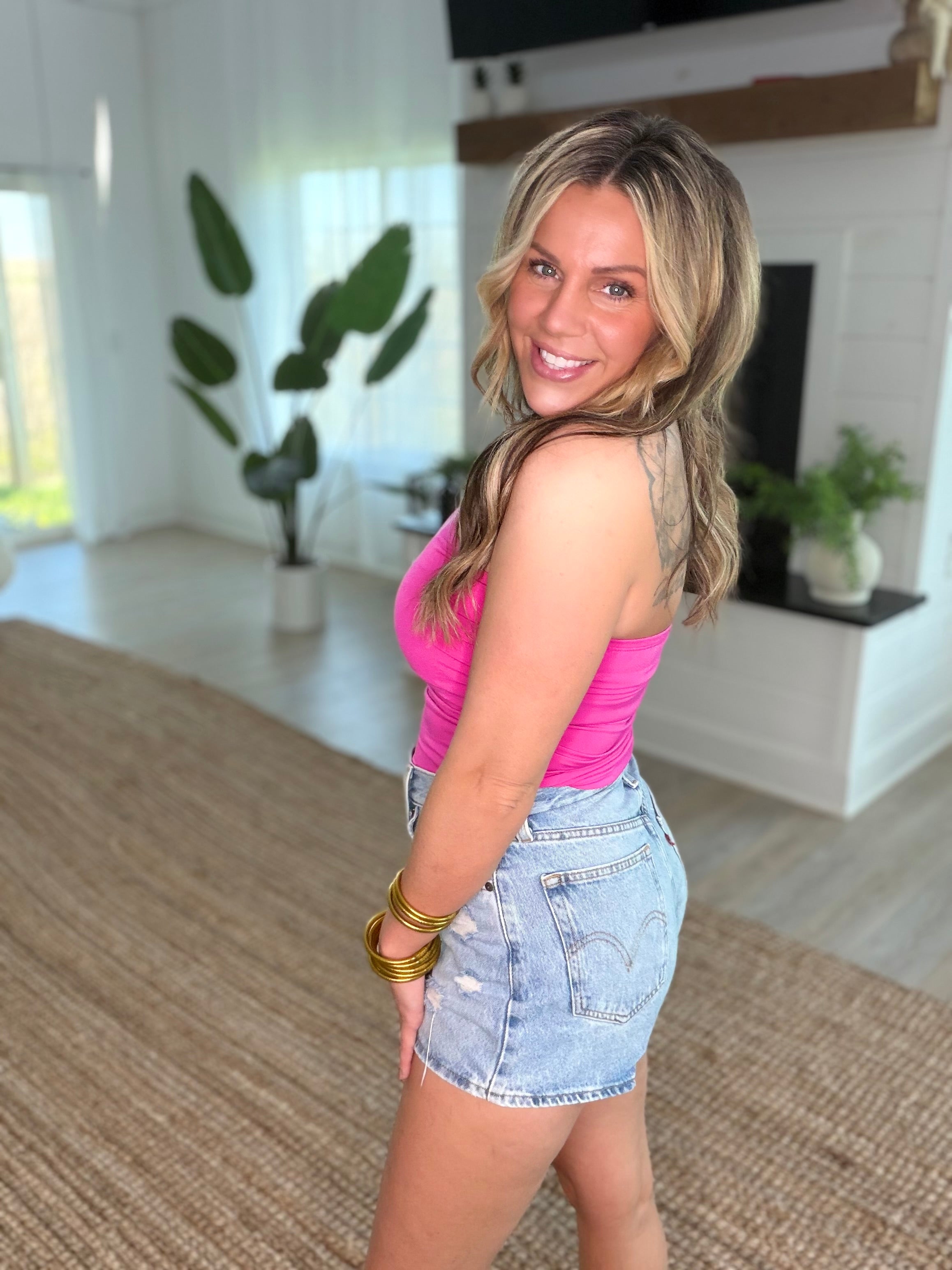 Fuchsia Ruched Bandeau Top