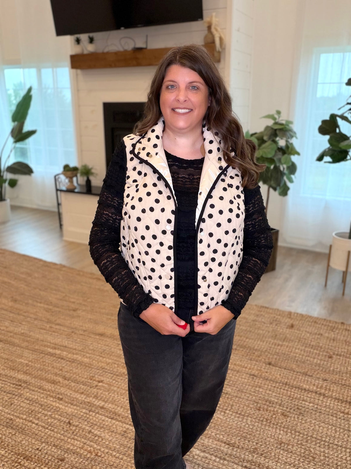 Cream and Black Polka Dot Vest