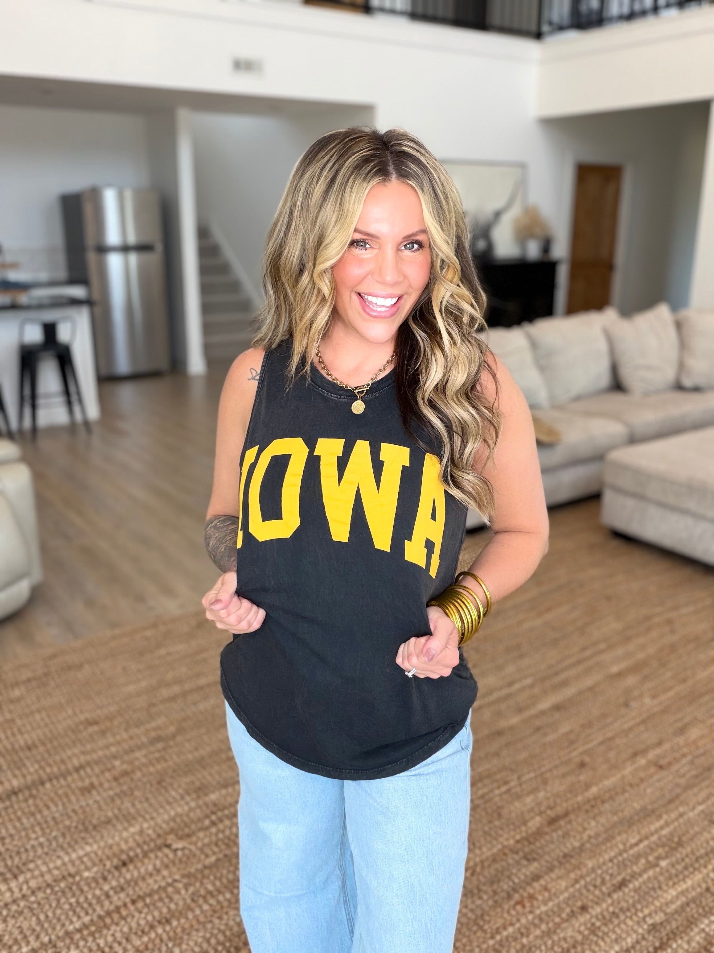 Iowa Black Mineral Wash Graphic Tank