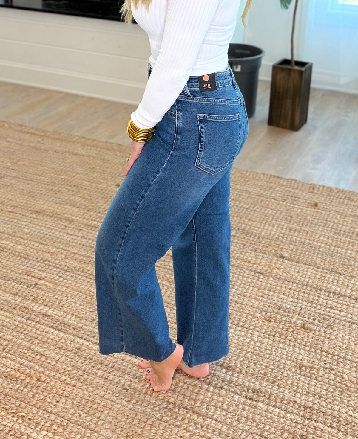 Dark Scissor Cut Wide Leg Denim Jeans - JBD